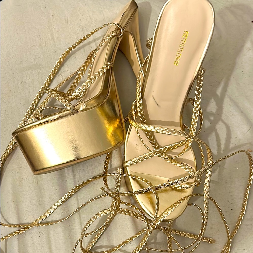 PrettyLittleThing Gold Strappy Heels